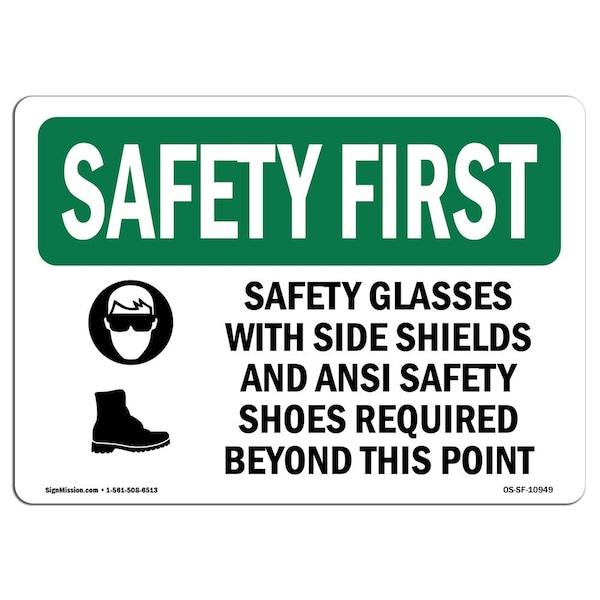 OSHA Sign, Glasses W/ Side Shields W/ Symbol, 24in X 18in Aluminum, 24" W, 18" H, Landscape